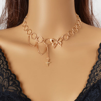 Silver Chain Star Butterfly Fringe Necklace Tassel Collar Accessories