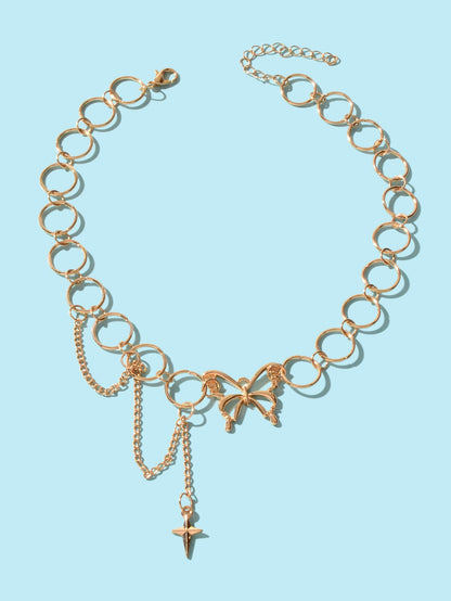 Silver Chain Star Butterfly Fringe Necklace Tassel Collar Accessories
