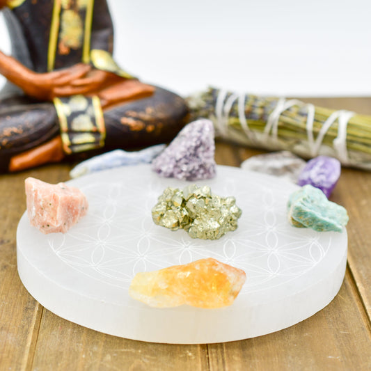 Flower of Life Laser Engraved Selenite Plates