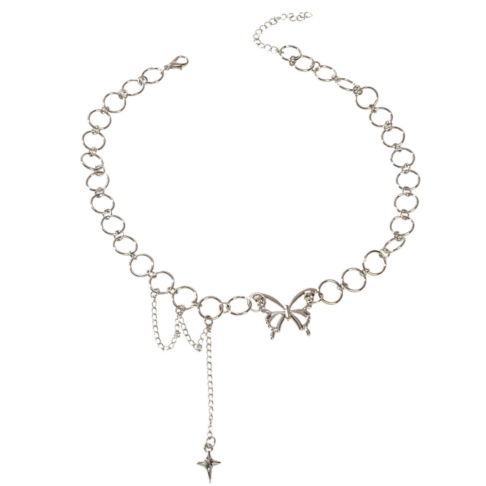 Silver Chain Star Butterfly Fringe Necklace Tassel Collar Accessories