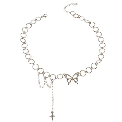 Silver Chain Star Butterfly Fringe Necklace Tassel Collar Accessories